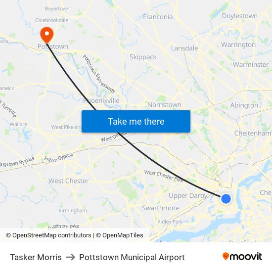 Tasker Morris to Pottstown Municipal Airport map