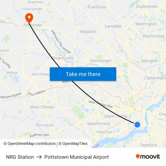 NRG Station to Pottstown Municipal Airport map