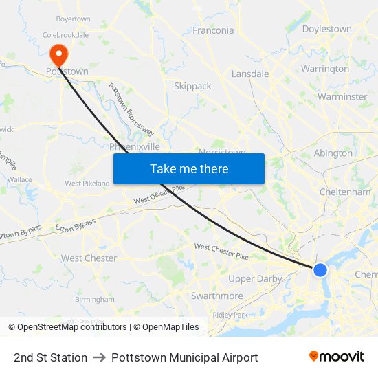 2nd St Station to Pottstown Municipal Airport map