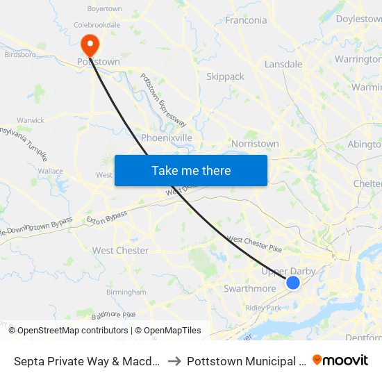 Septa Private Way & Macdade Blvd to Pottstown Municipal Airport map