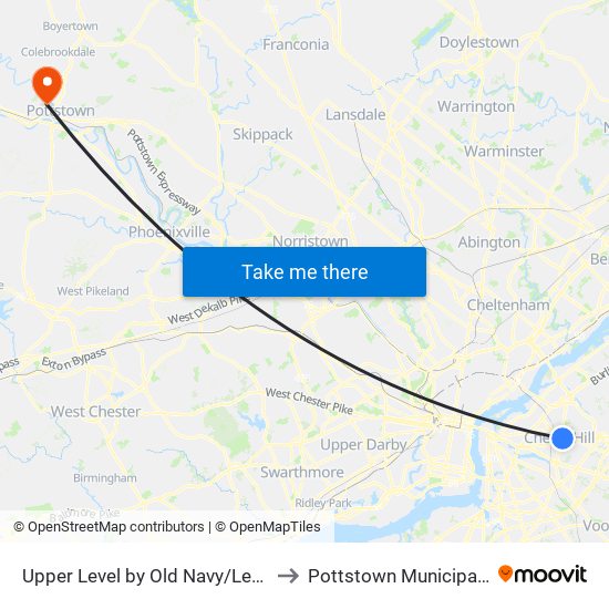 Upper Level by Old Navy/Lens Crafters to Pottstown Municipal Airport map