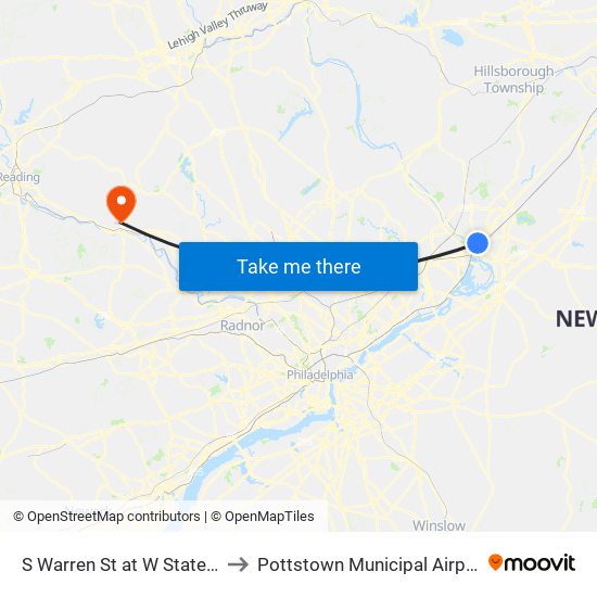 S Warren St at W State St to Pottstown Municipal Airport map