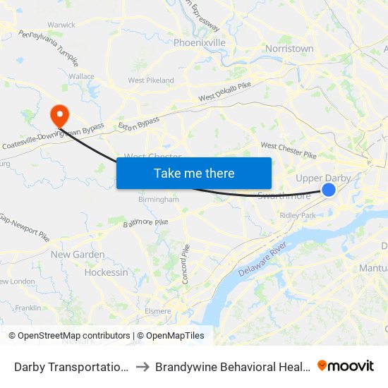 Darby Transportation Center to Brandywine Behavioral Health Pavilion map