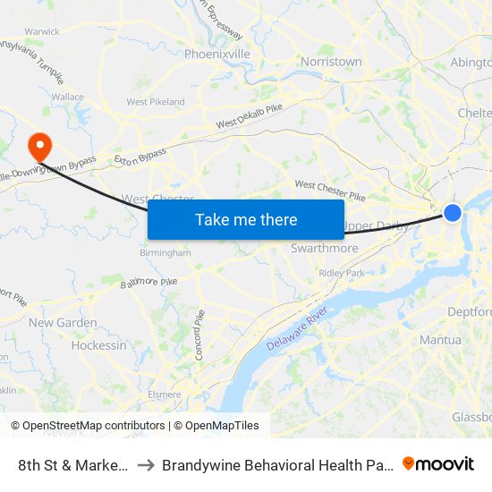 8th St & Market St to Brandywine Behavioral Health Pavilion map