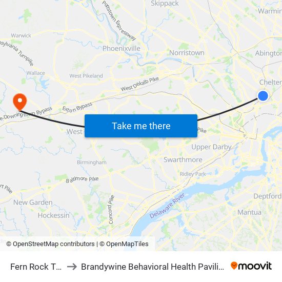 Fern Rock T C to Brandywine Behavioral Health Pavilion map