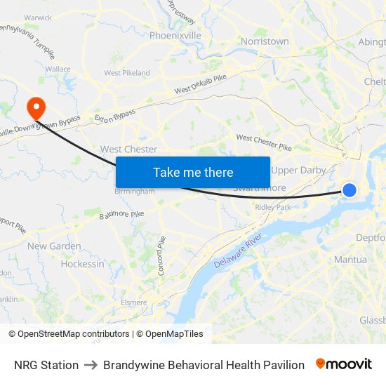 NRG Station to Brandywine Behavioral Health Pavilion map