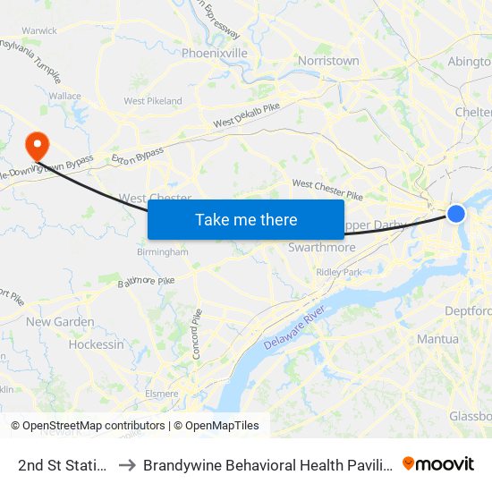 2nd St Station to Brandywine Behavioral Health Pavilion map