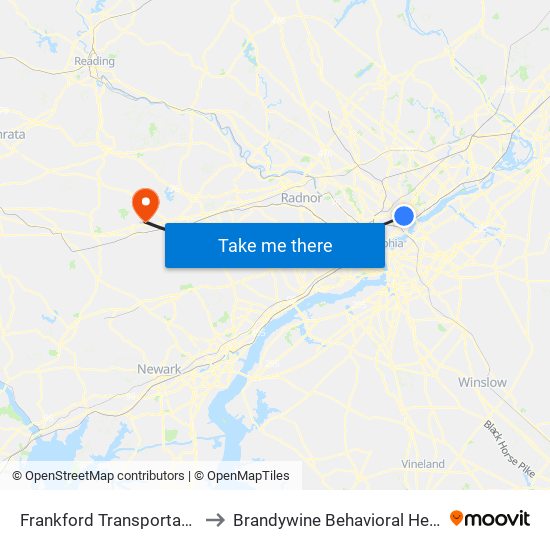 Frankford Transportation Center to Brandywine Behavioral Health Pavilion map