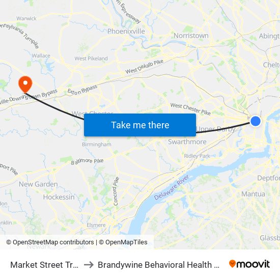 Market Street Trolley to Brandywine Behavioral Health Pavilion map