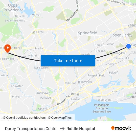 Darby Transportation Center to Riddle Hospital map