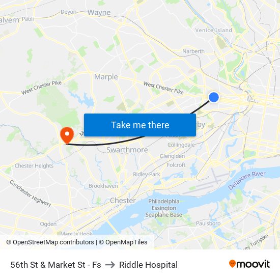 56th St & Market St - Fs to Riddle Hospital map