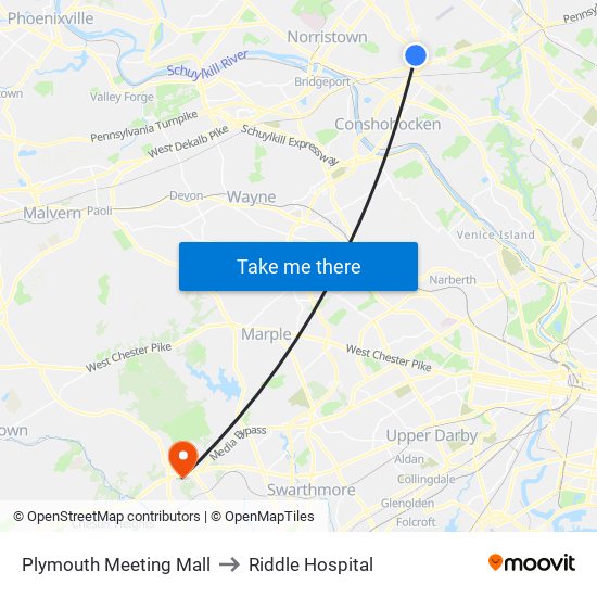 Plymouth Meeting Mall to Riddle Hospital map