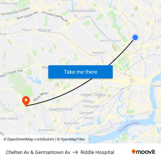 Chelten Av & Germantown Av to Riddle Hospital map