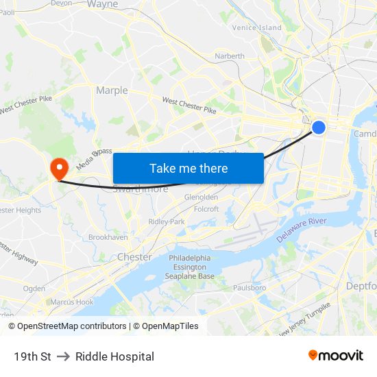 19th St to Riddle Hospital map