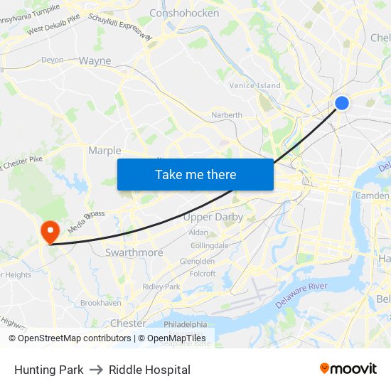 Hunting Park to Riddle Hospital map