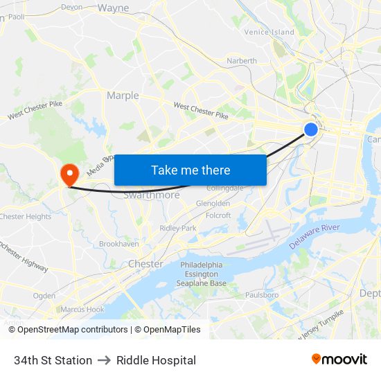 34th St Station to Riddle Hospital map