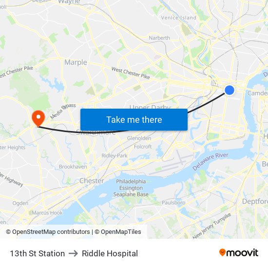 13th St Station to Riddle Hospital map