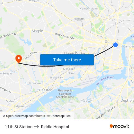 11th St Station to Riddle Hospital map