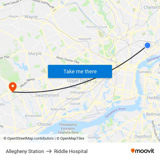 Allegheny Station to Riddle Hospital map