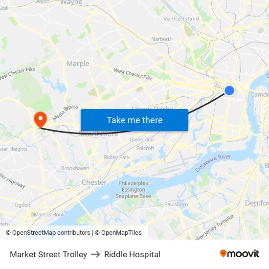 Market Street Trolley to Riddle Hospital map