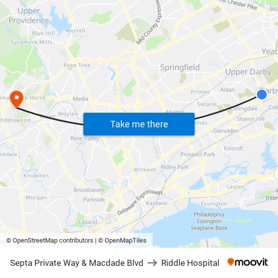 Septa Private Way & Macdade Blvd to Riddle Hospital map