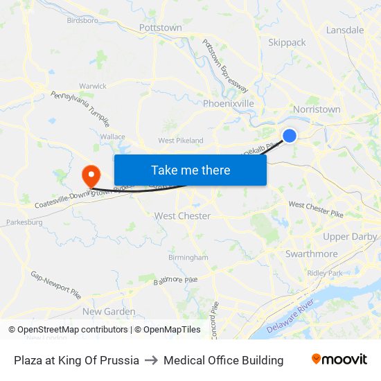 Plaza at King Of Prussia to Medical Office Building map