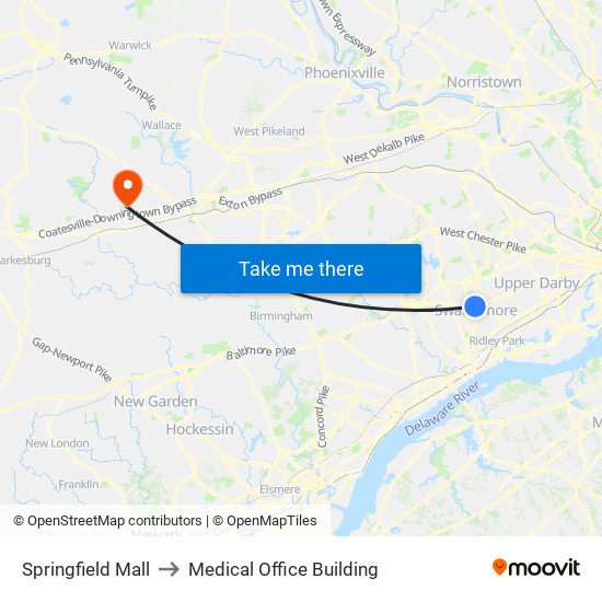 Springfield Mall to Medical Office Building map