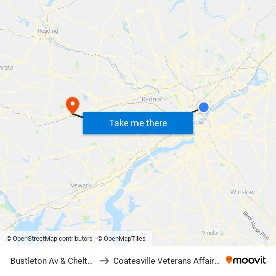Bustleton Av & Cheltenham Av - Fs to Coatesville Veterans Affairs Medical Center map