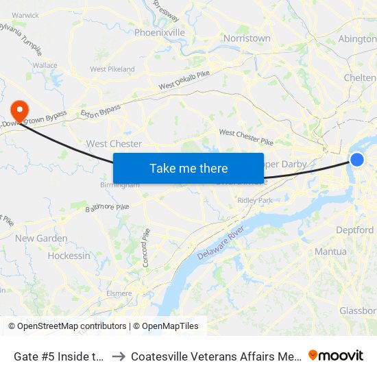 Gate #5 Inside the Wrtc to Coatesville Veterans Affairs Medical Center map