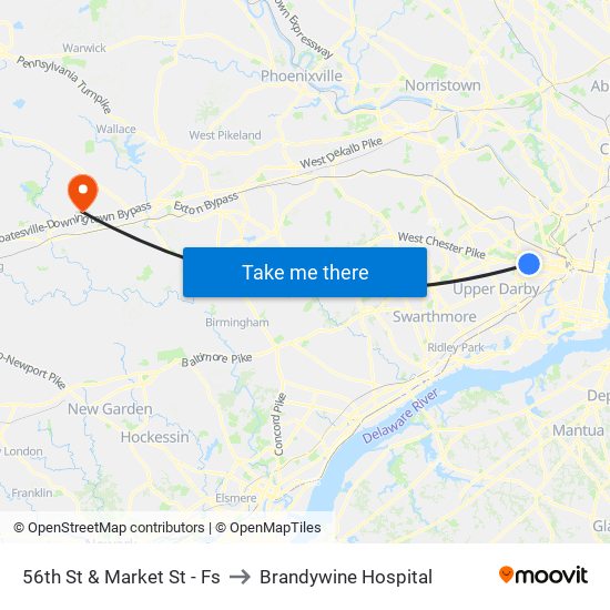 56th St & Market St - Fs to Brandywine Hospital map