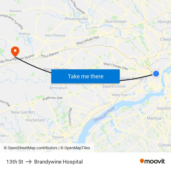 13th St to Brandywine Hospital map