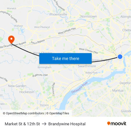 Market St & 12th St to Brandywine Hospital map