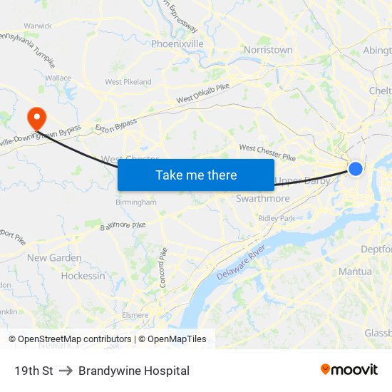 19th St to Brandywine Hospital map