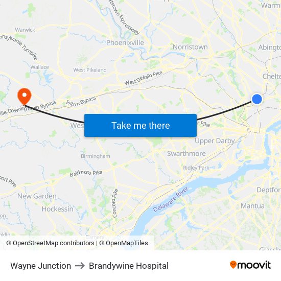 Wayne Junction to Brandywine Hospital map