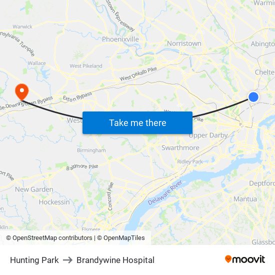 Hunting Park to Brandywine Hospital map