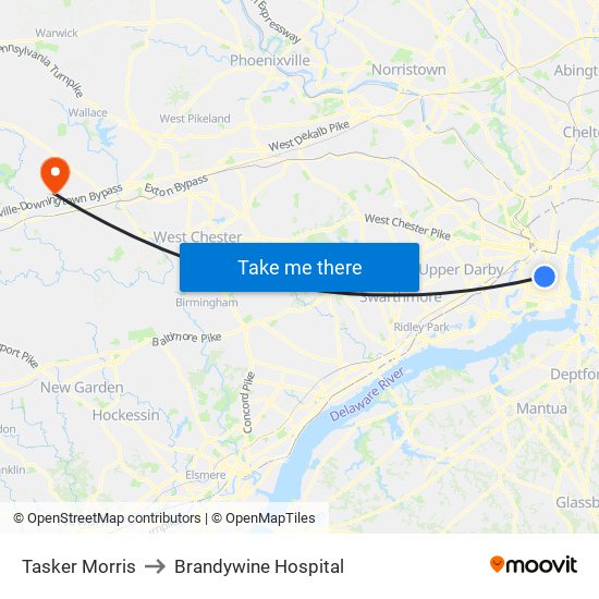 Tasker Morris to Brandywine Hospital map