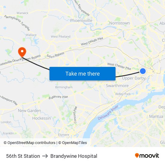 56th St Station to Brandywine Hospital map