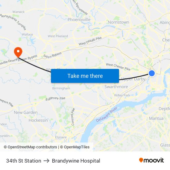34th St Station to Brandywine Hospital map