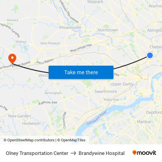 Olney Transportation Center to Brandywine Hospital map