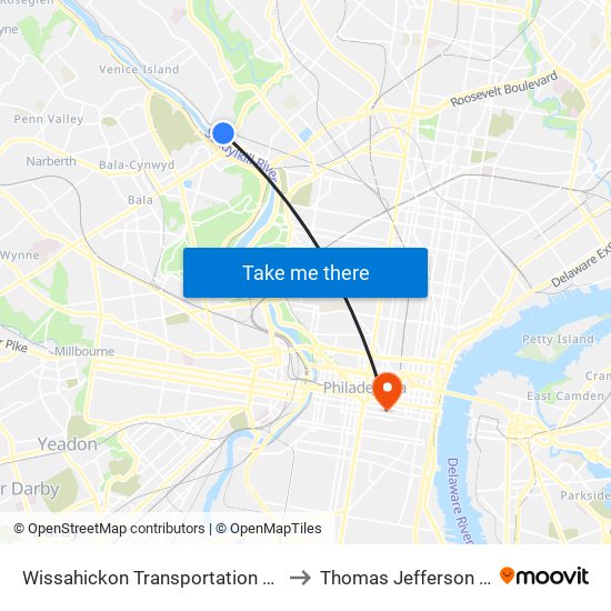 Wissahickon Transportation Center - Onsite to Thomas Jefferson University map