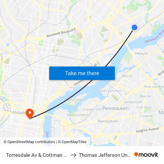Torresdale Av & Cottman Av Loop to Thomas Jefferson University map
