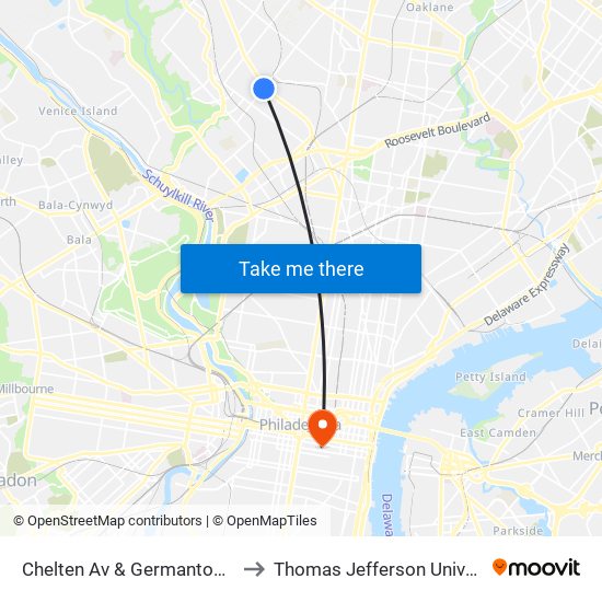 Chelten Av & Germantown Av to Thomas Jefferson University map