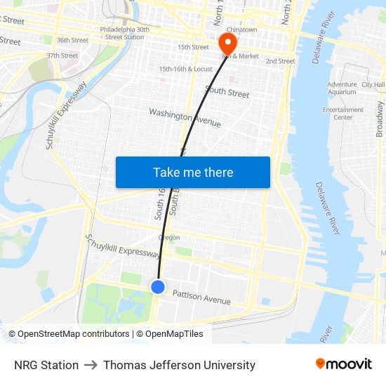 NRG Station to Thomas Jefferson University map