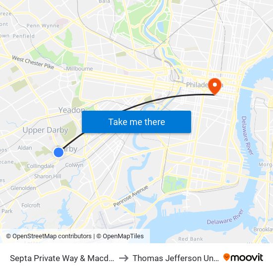 Septa Private Way & Macdade Blvd to Thomas Jefferson University map