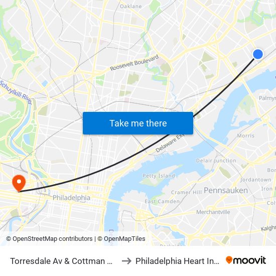 Torresdale Av & Cottman Av Loop to Philadelphia Heart Institute map