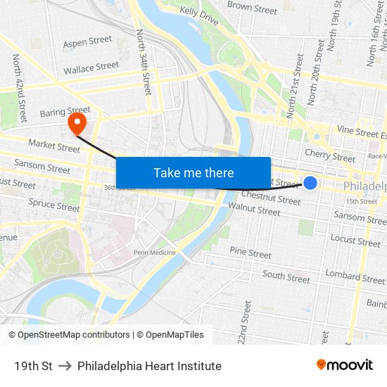 19th St to Philadelphia Heart Institute map