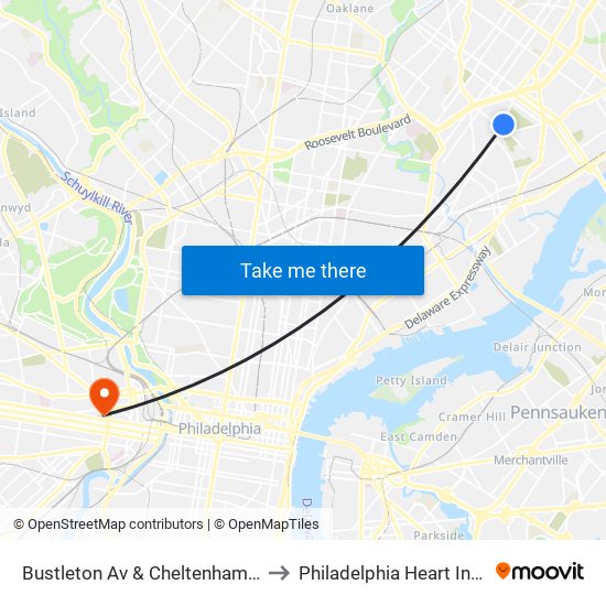 Bustleton Av & Cheltenham Av - Fs to Philadelphia Heart Institute map