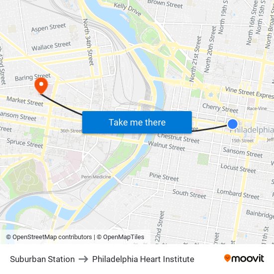 Suburban Station to Philadelphia Heart Institute map