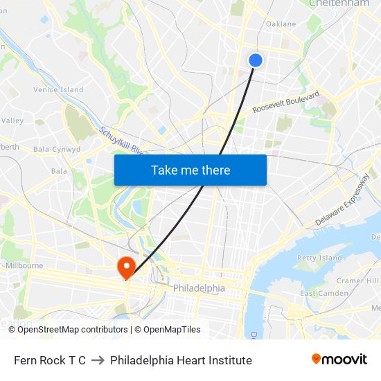Fern Rock T C to Philadelphia Heart Institute map
