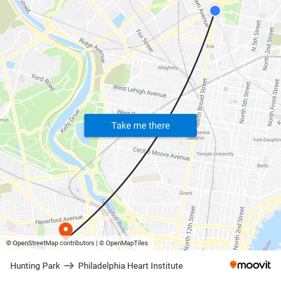 Hunting Park to Philadelphia Heart Institute map